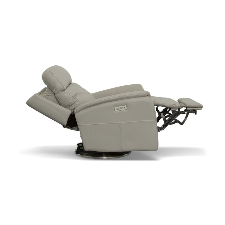 View Leather Power Swivel Recliner with Power Headrest in Dove