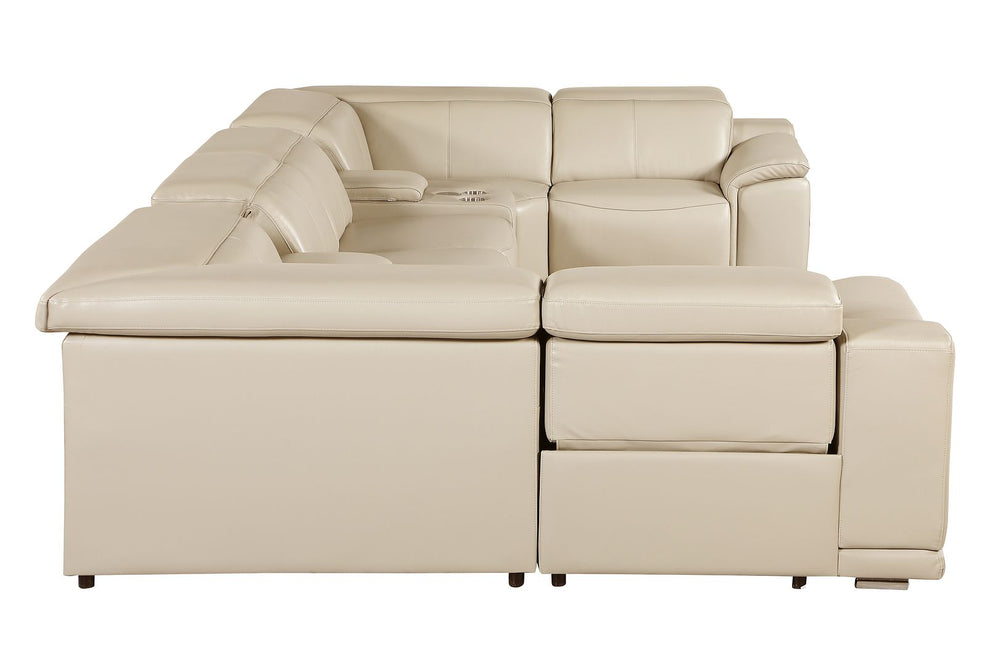 DivanItalia 9762 8-Piece U Shaped Top Grain Italian Leather Sectional Sofa with 4 Power Recliners – with Console - Beige