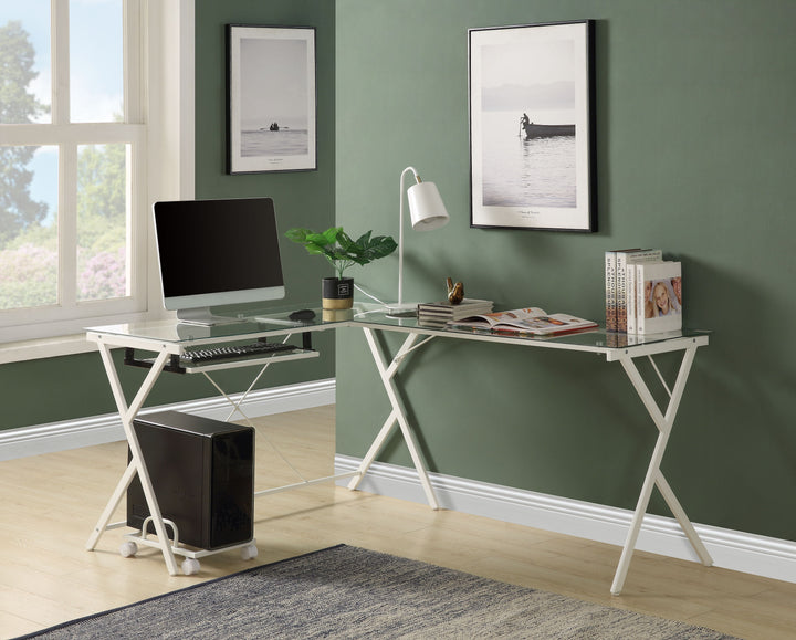 Dazenus - Computer Desk - Clear Glass Top & White