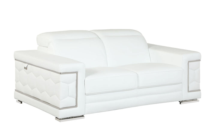 DivanItalia 692 3-Piece Sofa Set with Adjustable Headrest in Top-Grain Italian Leather - White