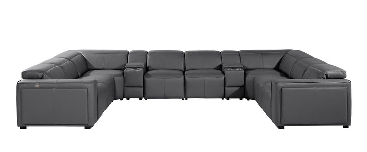 DivanItalia 1224 10-Piece U-Shaped Sectional Sofa in Top Grain Italian Leather with 4 Power Recliners &amp; Power Headrests - Dark Gray