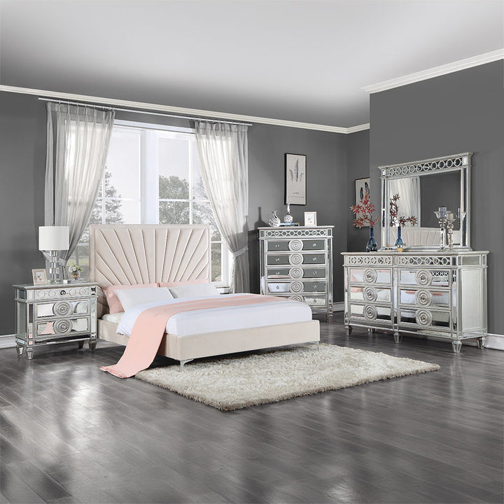 Faiz - Queen Bed - Beige Velvet