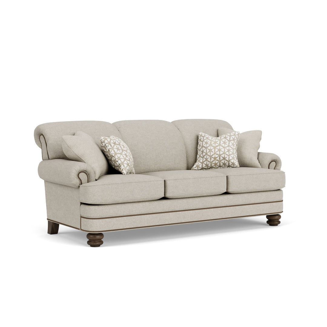 Flexsteel 7791-31 Bay Bridge  Fabric Sofa, Nailhead Trim  Light Gray