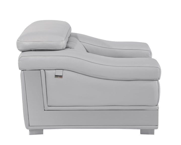 DivanItalia 415 Sofa with Adjustable Headrest in Top-Grain Italian Leather - Light Gray