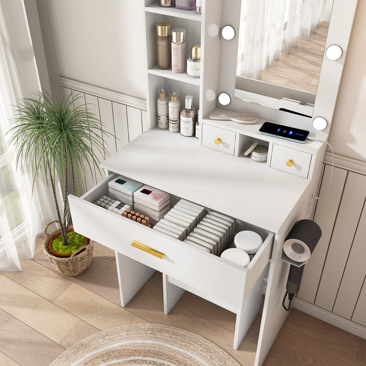 compact-white-vanity-table-with-mirror-adjustable-led-lights-hair-dryer-holder-stool