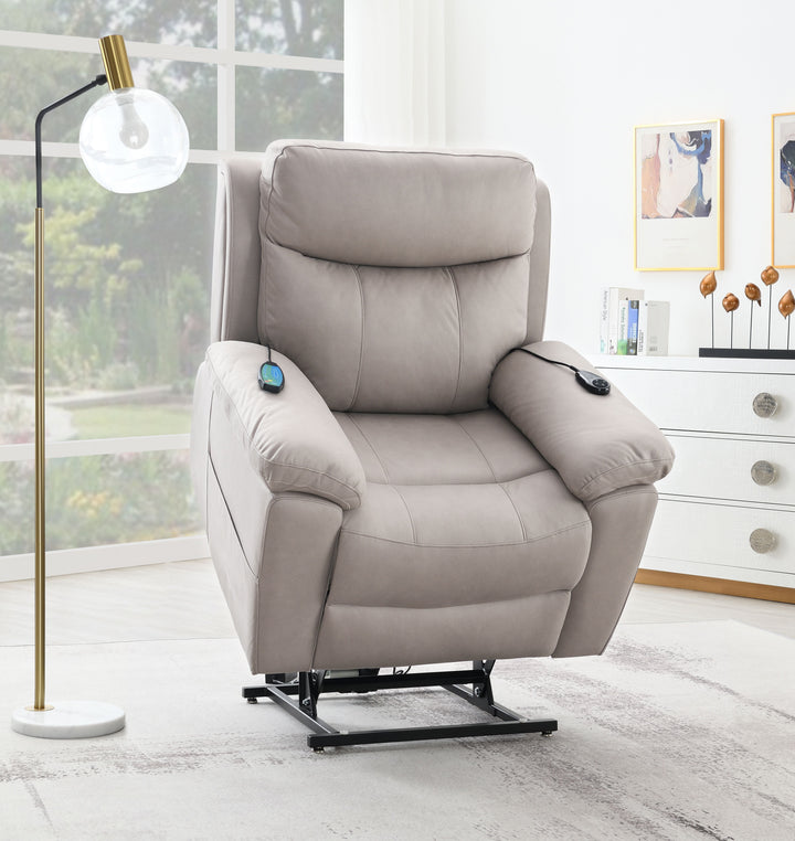 Chriki - Polished Microfiber Power Motion Recliner With Lift Heating Massage Chair - Light Gray