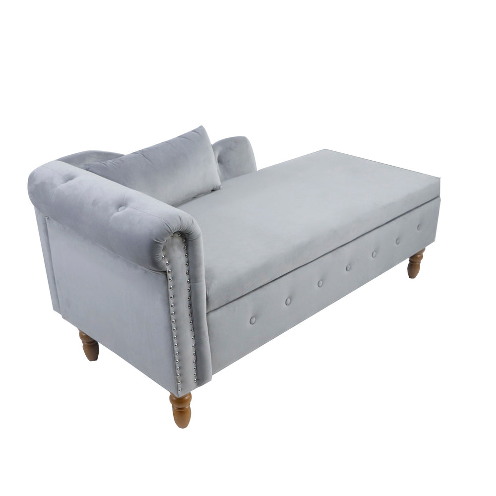 grey-velvet-lounge-chaise-with-storage-pillow-modern-upholstered-rolled-arm