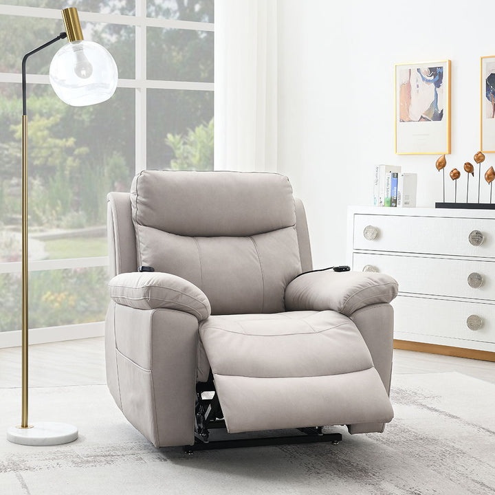 Chriki - Power Recliner With Lift & Heating & Massage - Beige Chenille & Black