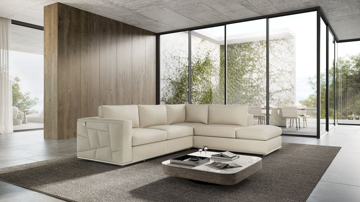 DivanItalia 998 Right Arm Facing Sectional in Top-Grain Italian Leather - Beige