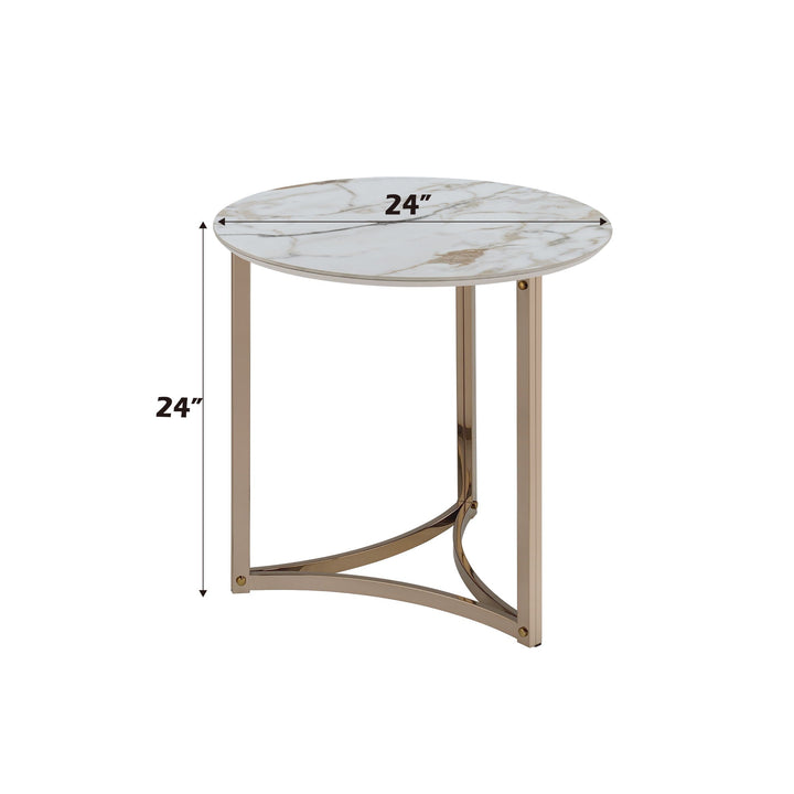 Aziz - Sintered Stone Top End Table - White / Champagne