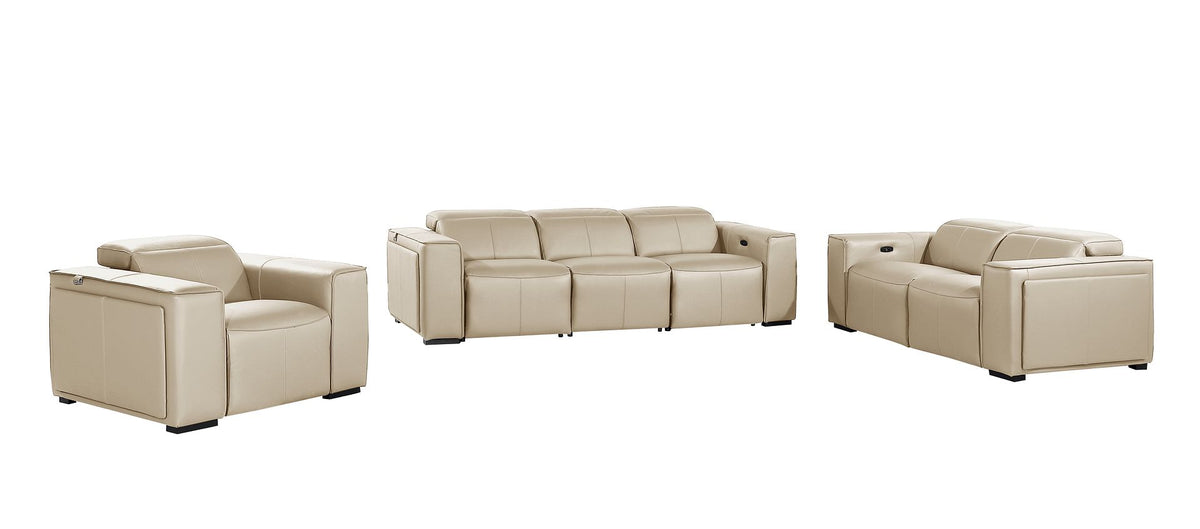 DivanItalia 1224 6-Piece Modular Power Reclining Sofa, Loveseat & Chair Set in Top Grain Italian Leather with 5 Power Recliners & Power Headrests - Beige