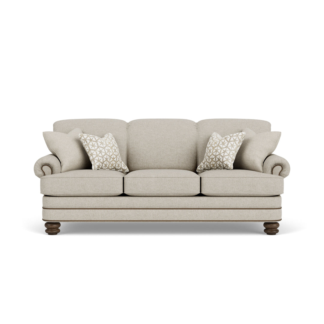 Flexsteel 7791-31 Bay Bridge  Fabric Sofa, Nailhead Trim  Light Gray