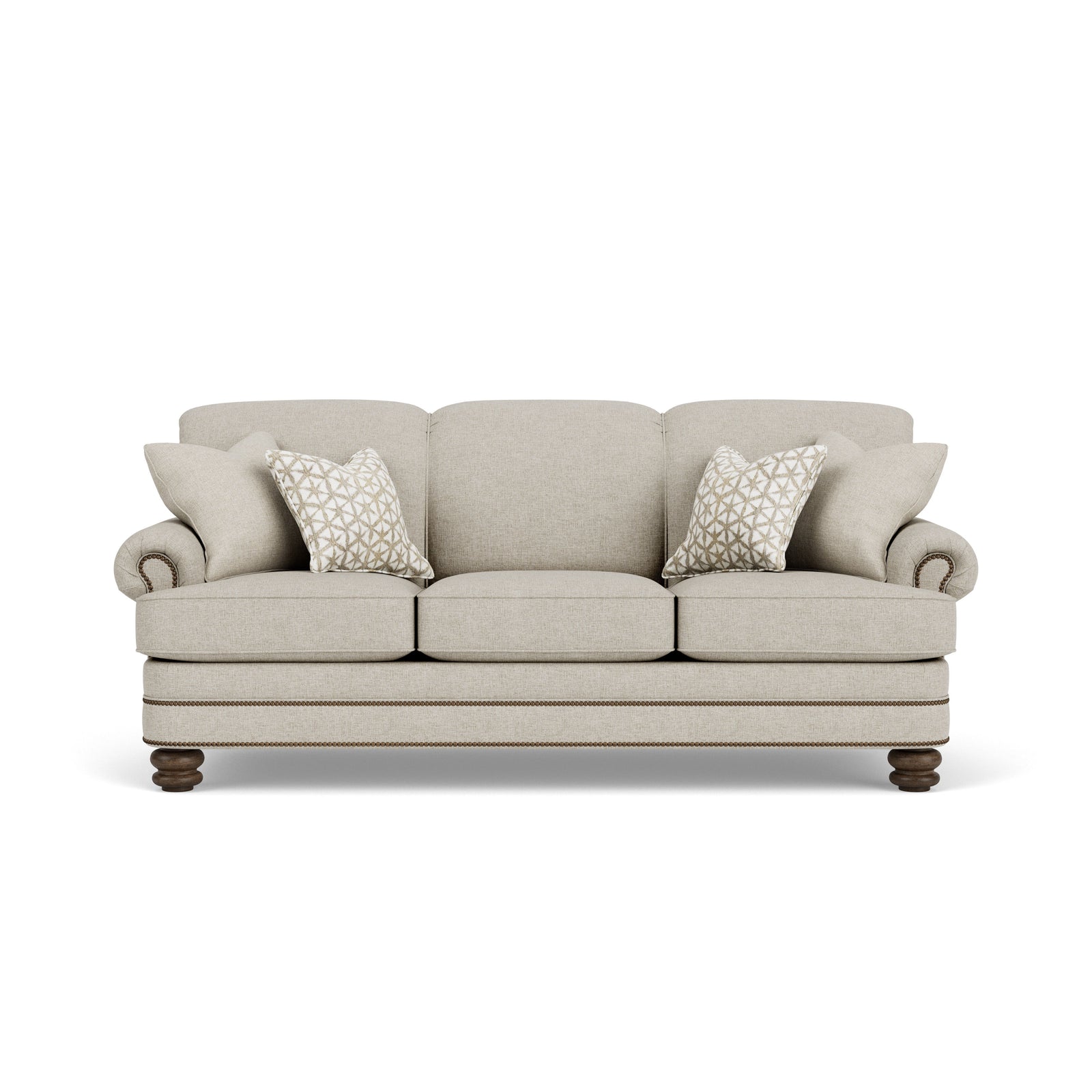 Flexsteel 7791-31 Bay Bridge  Fabric Sofa, Nailhead Trim  Light Gray