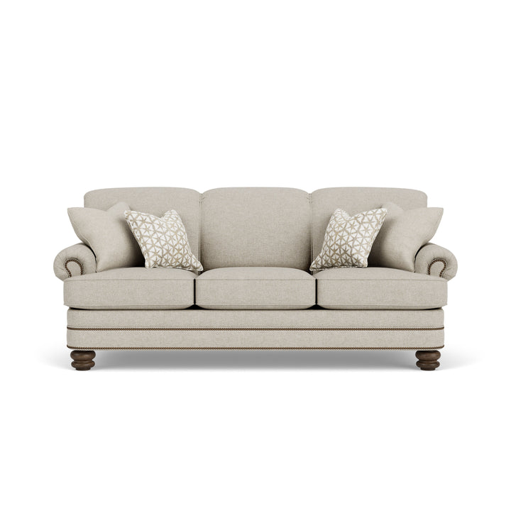 Flexsteel 7791-31 Bay Bridge  Fabric Sofa, Nailhead Trim  Light Gray