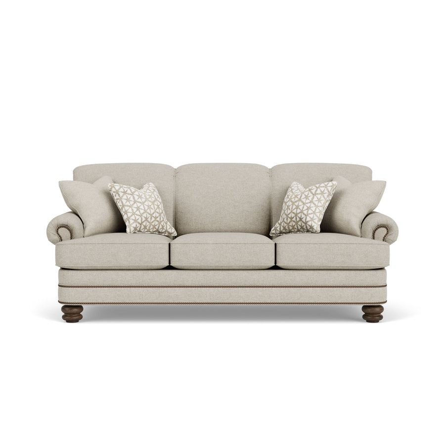 Flexsteel 7791-31 Bay Bridge  Fabric Sofa, Nailhead Trim  Light Gray