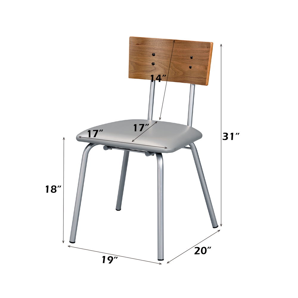 Jurgen - Side Chair Set of 2) - Gray Synthetic Leather, Oak & Silver