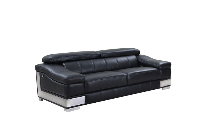 DivanItalia 415 2-Piece Sofa Set with Adjustable Headrest in Top-Grain Italian Leather - Black