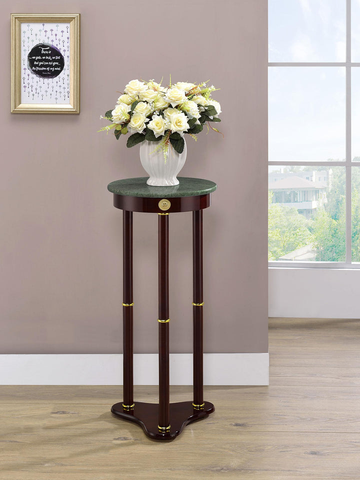 Coaster Furniture 3315 Edie Round Marble Top Accent Side Table Merlot