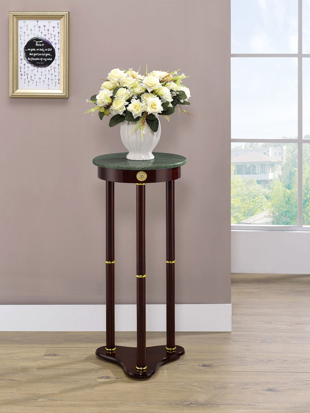 Edite - Round Marble Top Accent Side Table - Merlot