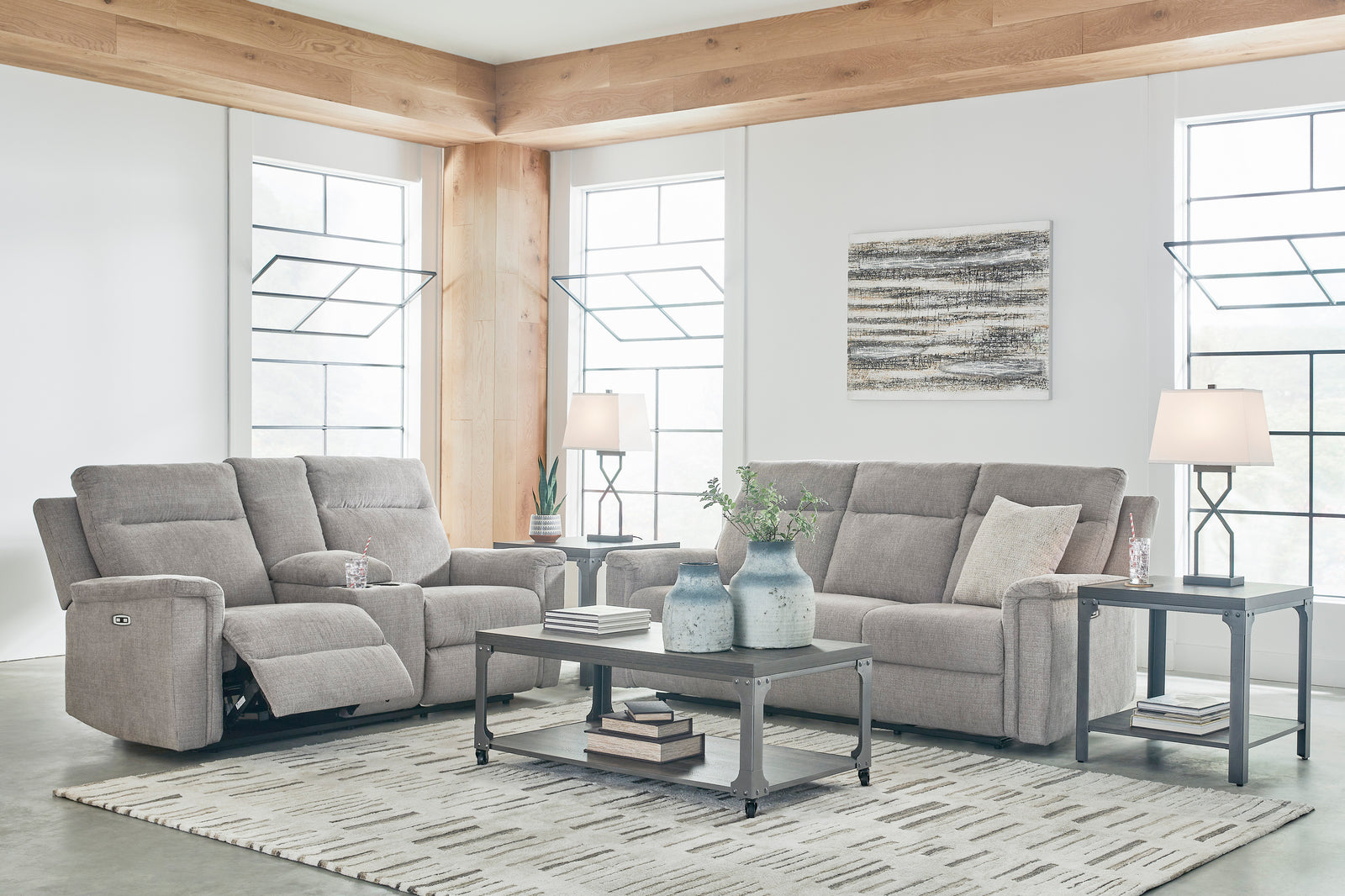 Barnsana Power Reclining Sofa - Pearl Silver