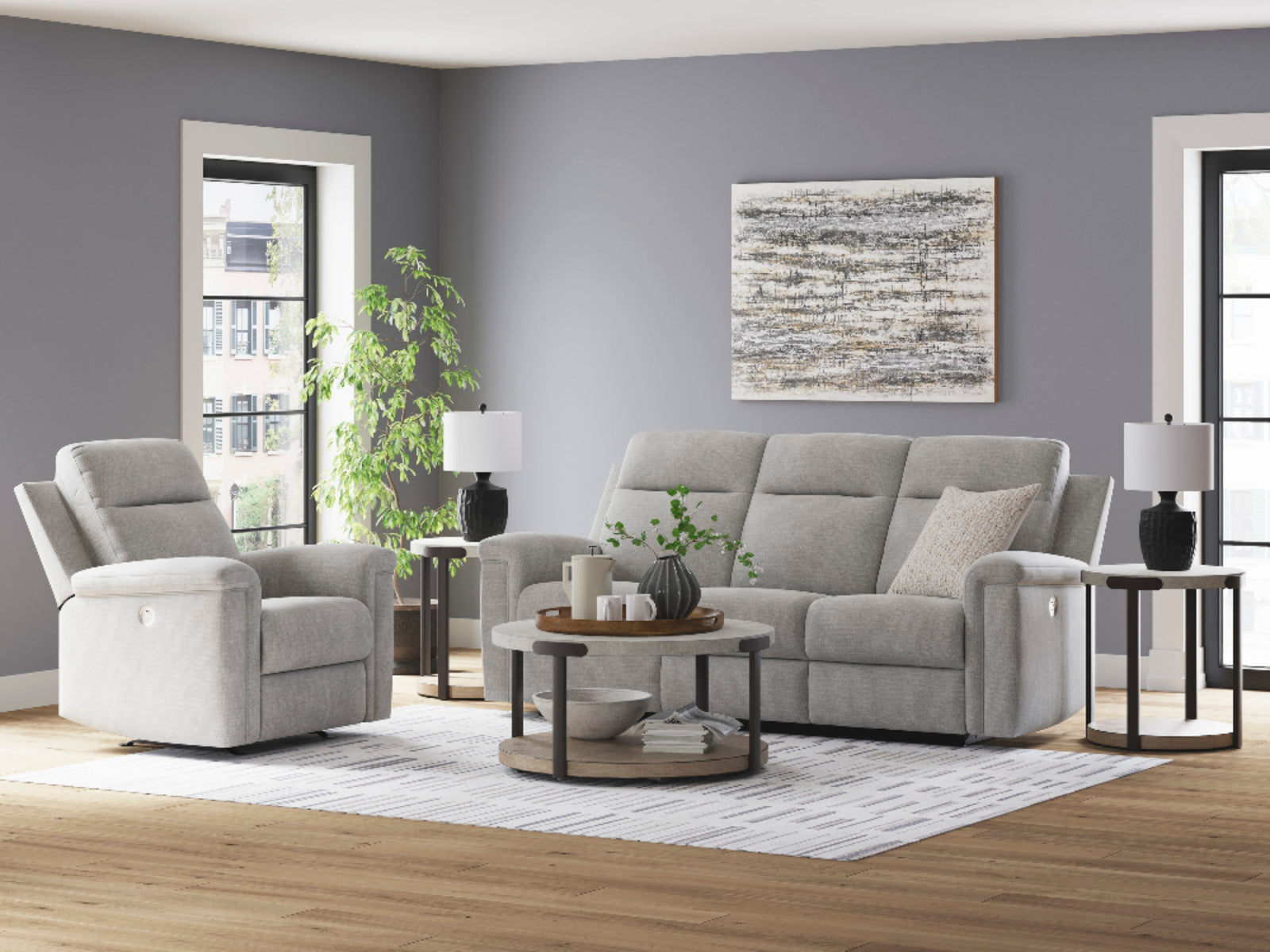 Barnsana Power Reclining Sofa - Pearl Silver