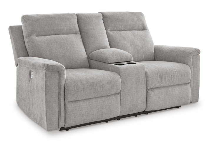 Barnsana Power Reclining Loveseat with Console - Pearl Silver (1)