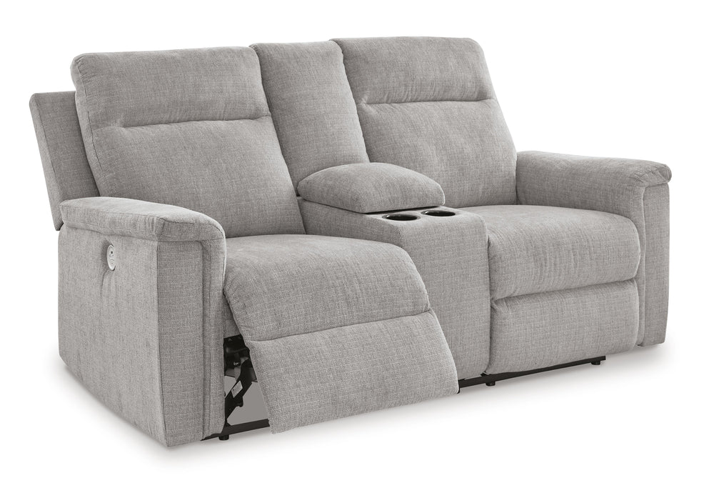 Barnsana Power Reclining Loveseat with Console - Pearl Silver (3)