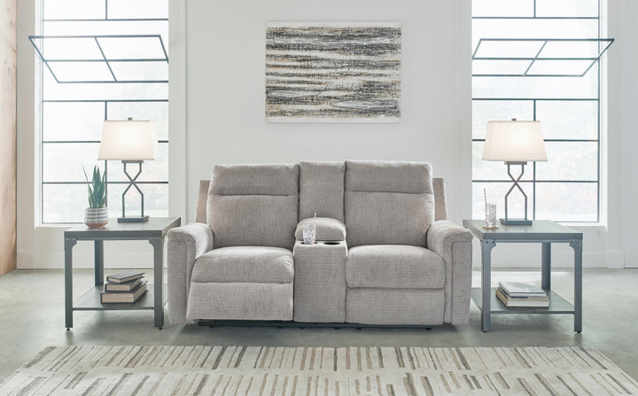 Barnsana Power Reclining Loveseat with Console - Pearl Silver (2)