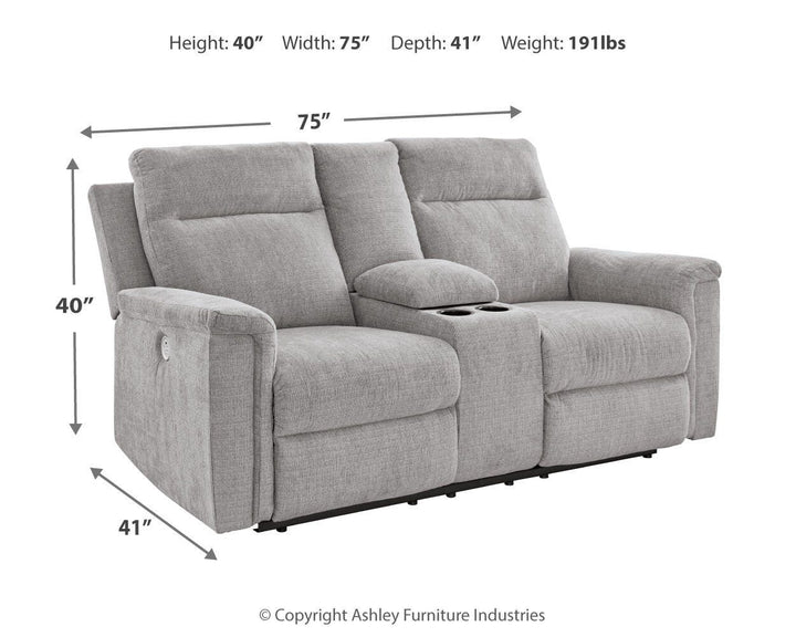 Barnsana Power Reclining Loveseat with Console - Pearl Silver (4)