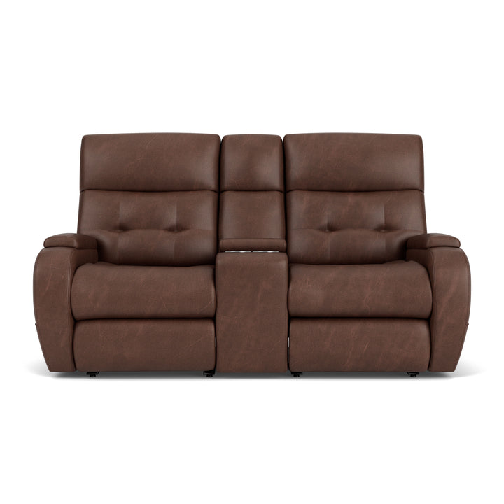 Strait Leather Power Reclining Loveseat with Console &amp; Power Headrests