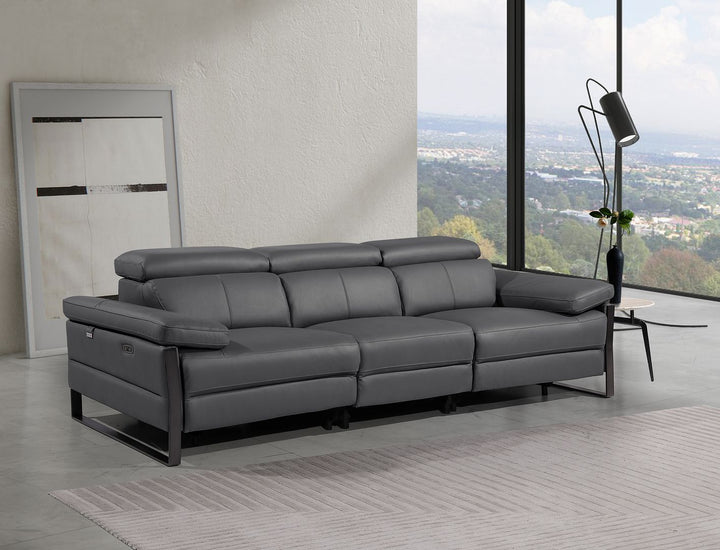 DivanItalia 1246 Modular Power Dual Reclining Sofa with Power Reclining Headrests – Top Grain Italian Leather - Dark Gray