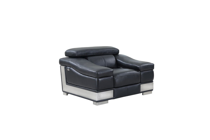 DivanItalia 415 3-Piece Sofa Set with Adjustable Headrest in Top-Grain Italian Leather - Black