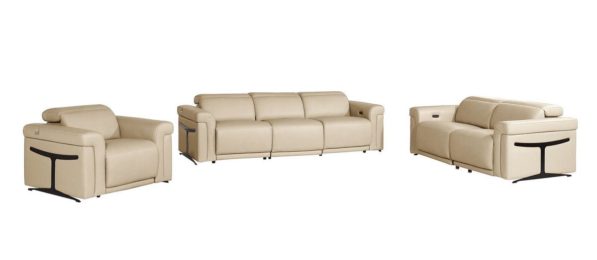 DivanItalia 1126 6-Piece Modular Power Reclining Sofa, Loveseat & Chair Set in Top Grain Italian Leather with 5 Power Recliners & Power Headrests - Beige