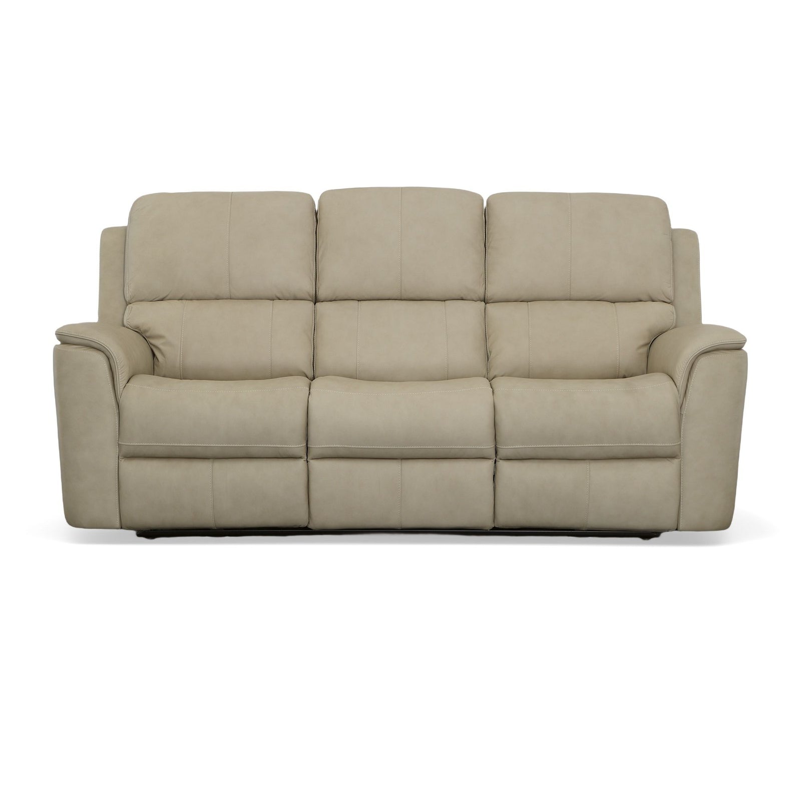 Flexsteel Henry Beige Leather Power Reclining Sofa with Power Headrests & Lumbar