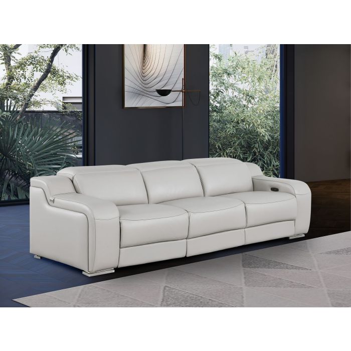 DivanItalia Beige 3-Piece Modular Power Reclining Sofa in Top Grain Italian Leather with 3 Power Recliners & Power Headrests