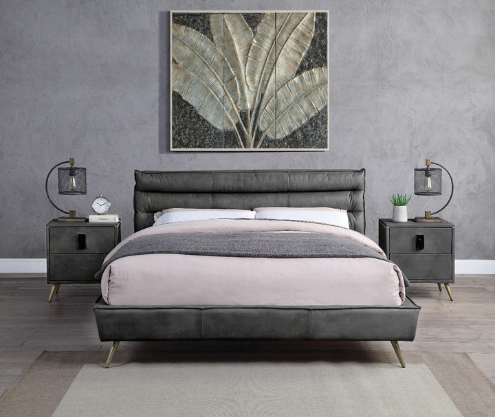 Doris - Queen Bed - Gray Top Grain Leather