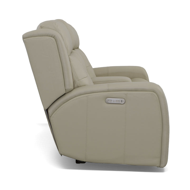 Grant Leather Power Reclining Loveseat with Console &amp; Power Headrests in Ivory