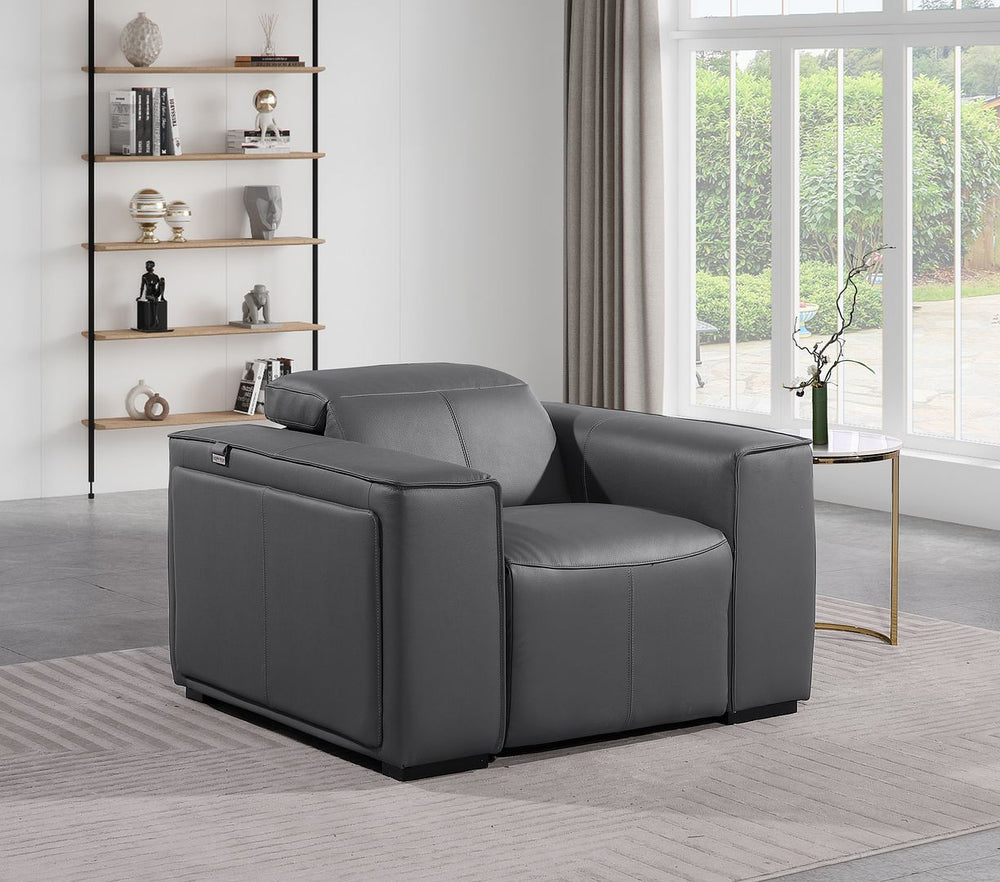 DivanItalia 1224 Top Grain Italian Leather Power Reclining Chair with Power Headrests - Dark Gray