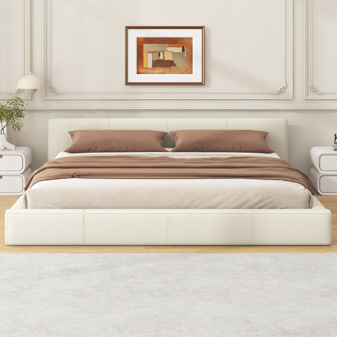 Stylish Beige Upholstered Bed - King Size