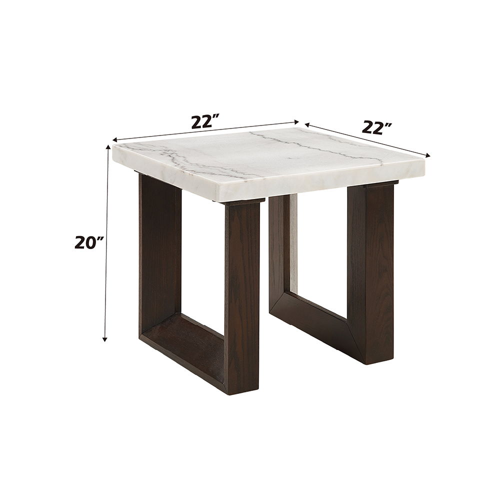 Edwyn - End Table With Marble Top - White Natural Marble Top & Brown