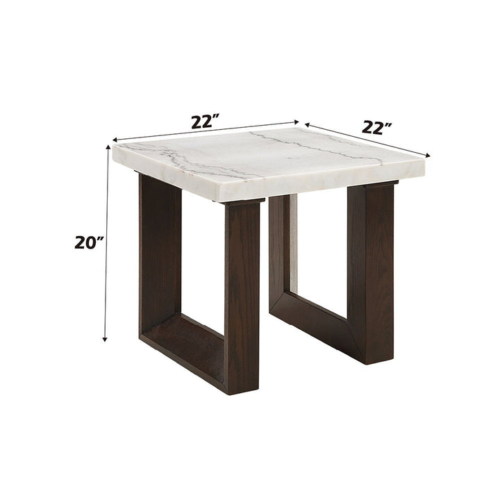 Edwyn - End Table With Marble Top - White Natural Marble Top & Brown