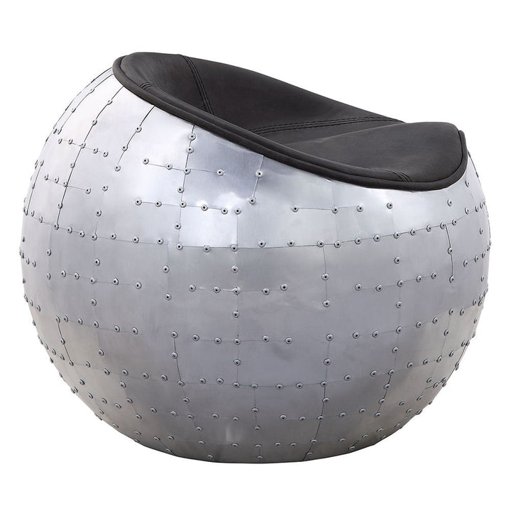 Brancaster - Ottoman - Antique Ebony Top Grain Leather & Aluminum