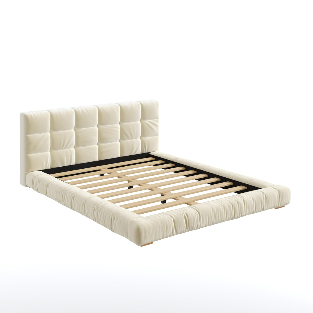 Channel Tufted Velvet Queen Bed – Beige