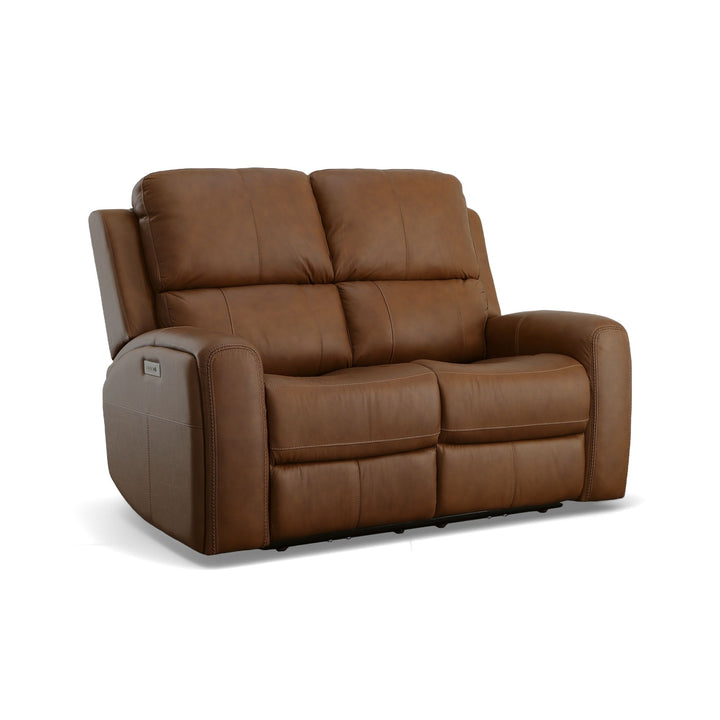 Linden Leather Power Reclining Loveseat with Power Headrests &amp; Lumbar in Caramel
