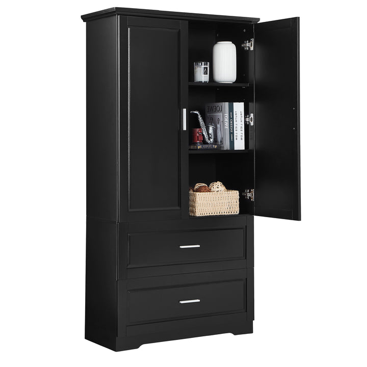tall-bathroom-storage-cabinet-with-two-doors-and-drawers-black