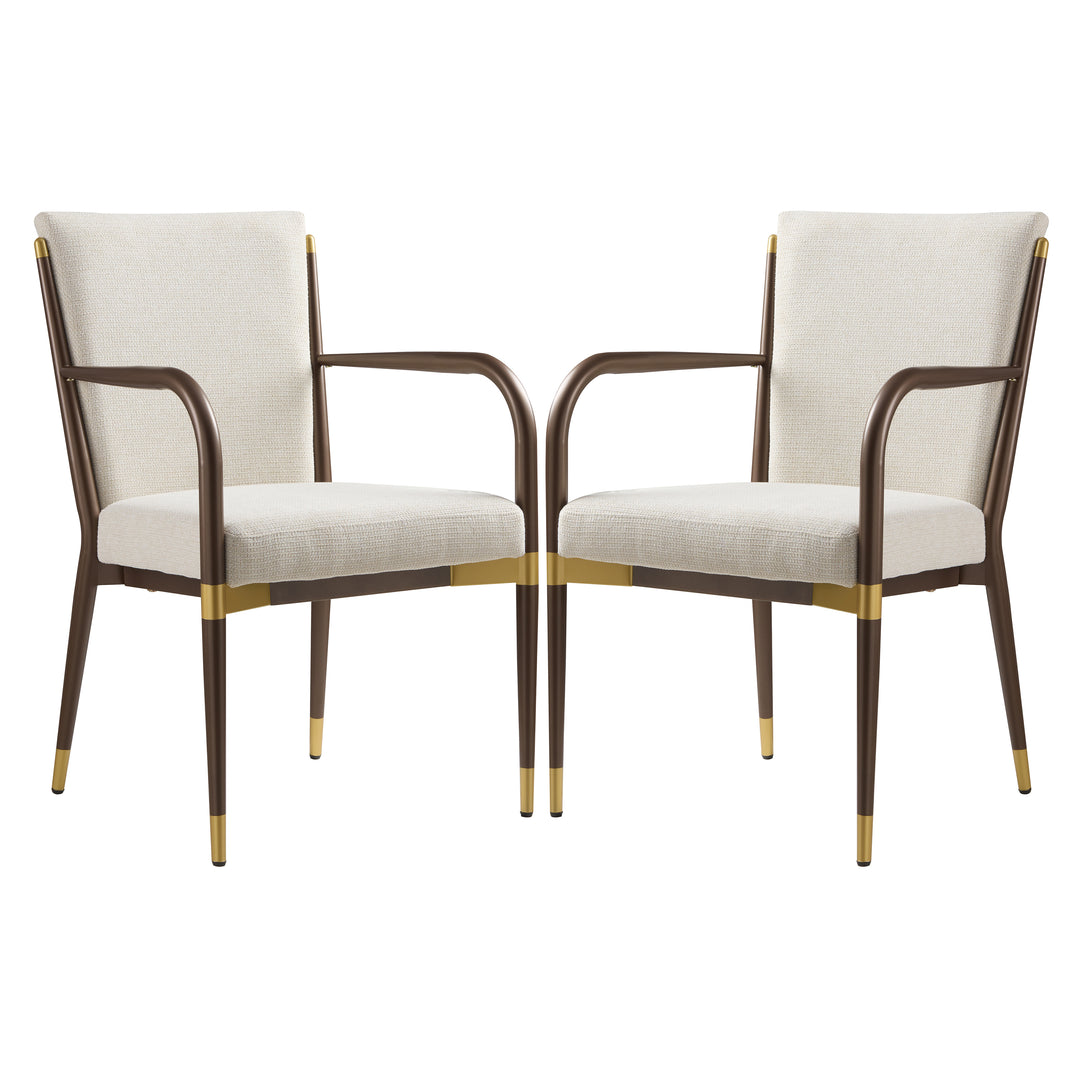 Iron Frame Dining Arm Chair – Brown/Beige (Set of 2)