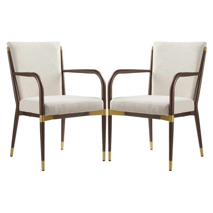 Iron Frame Dining Arm Chair – Brown/Beige (Set of 2)