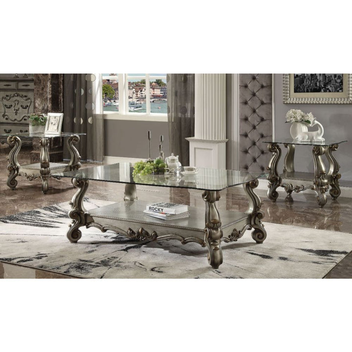 ACME Furniture Versailles End Table Clear Glass & Antique Platinum