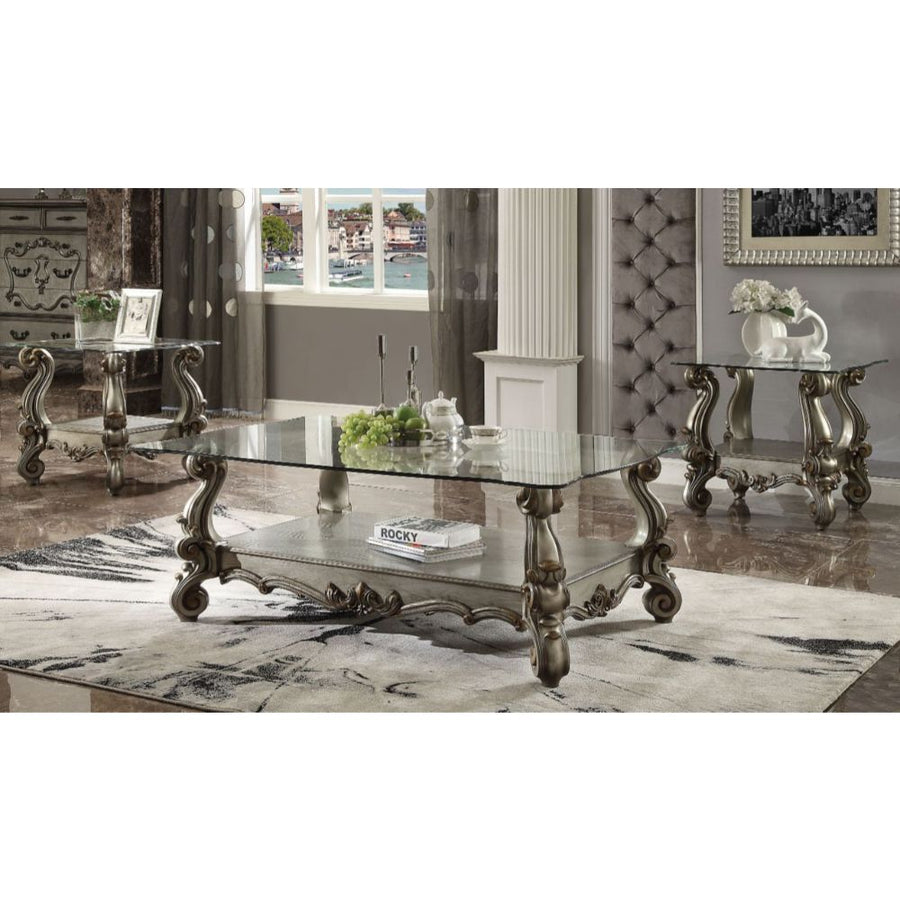 ACME Furniture Versailles End Table Clear Glass & Antique Platinum