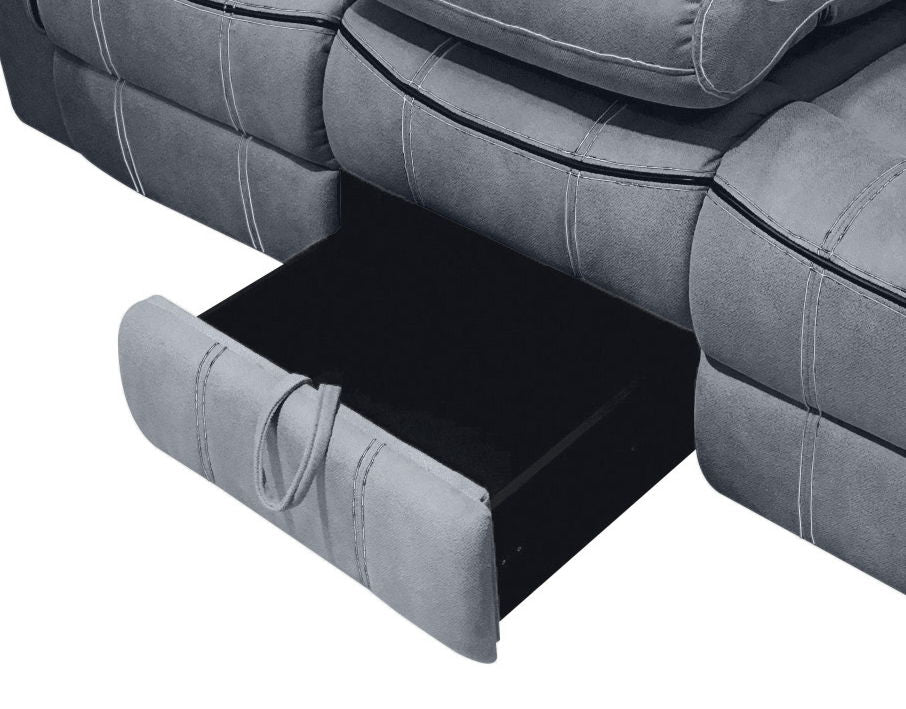 Zubaida - Two Tone Velvet Recliner Sofa With USB Port Drop Down Table - Gray